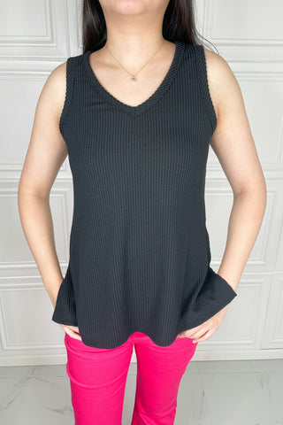 Blumin Apparel Chance of Sun Full Size Ribbed V-Neck Tank in Black