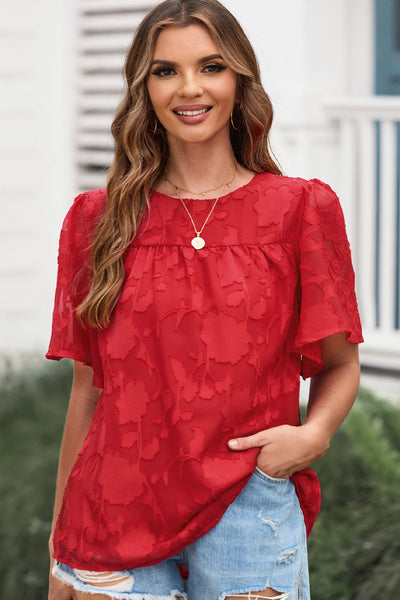 Round Neck Puff Sleeve Blouse