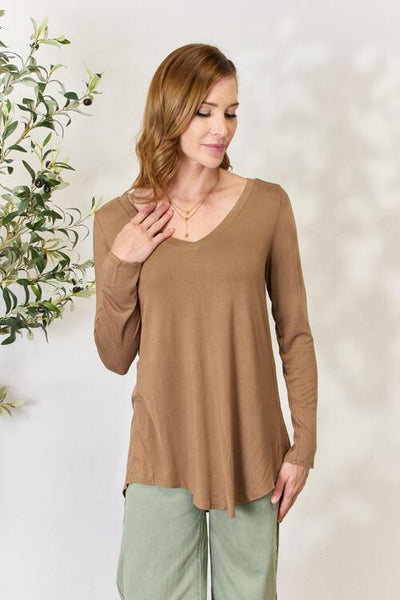 Zenana Full Size Long Sleeve V-Neck Top