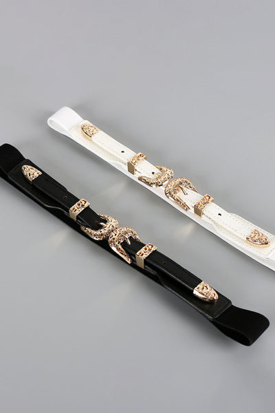 Double Buckle PU Leather Belt