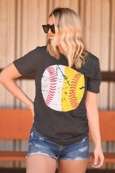 Half Baseball Half Softball PICK YOUR COLOR Tees